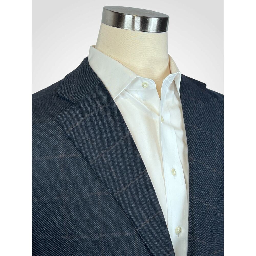 Zegna 15 Milmil 15 Sport Coat 44R Navy Blue Camel Plaid 3/2 Roll - Picture 7 of 16